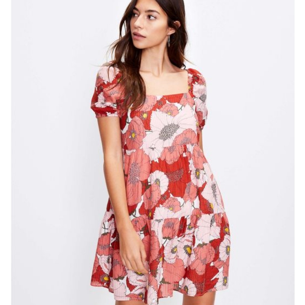 LOFT Petite Poppy Square Neck Puff, SZ 8Petite
